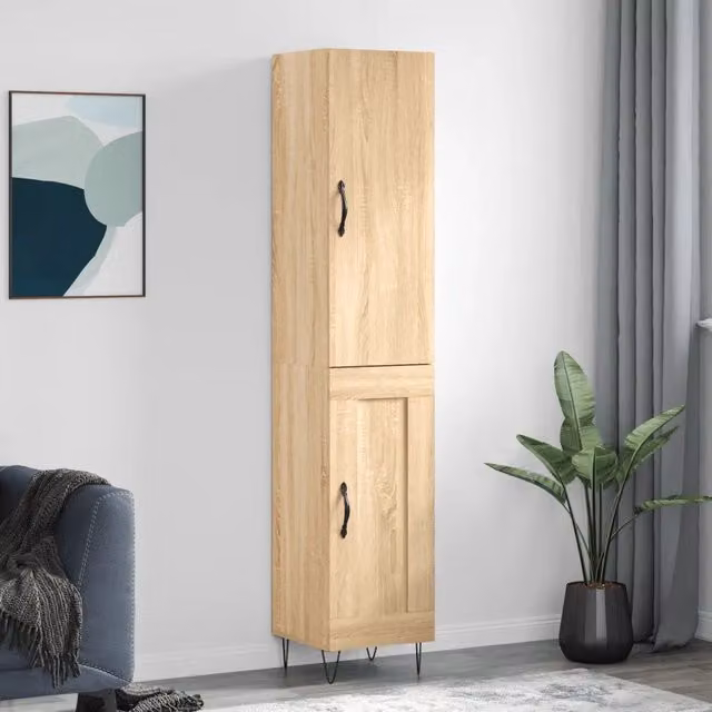 Credenza Buffet Armadio da Cucina Design Mania in Legno Rovere Marrone L/P/H: 34,5 x 34 x 180 cm