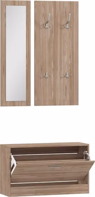 Set Mobili da Ingresso HOMCOM con Panca Scarpiera, Appendiabiti e Specchio, Marrone Scuro, L: 80 cm, P: 27 cm, H: 46.5 cm
