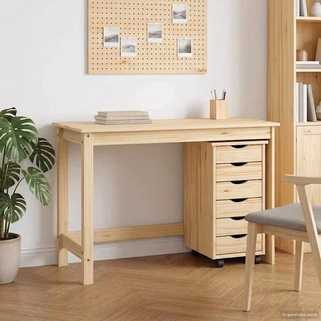 Set scrivania e mobiletto su ruote MOSS vidaXL marrone e beige in legno e plastica per home office