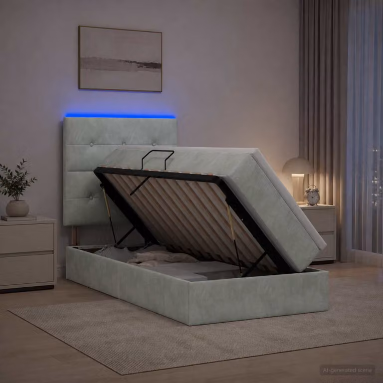 Letto con contenitore vidaXL in tessuto grigio con illuminazione LED e porta USB, L 90 x P 200 cm