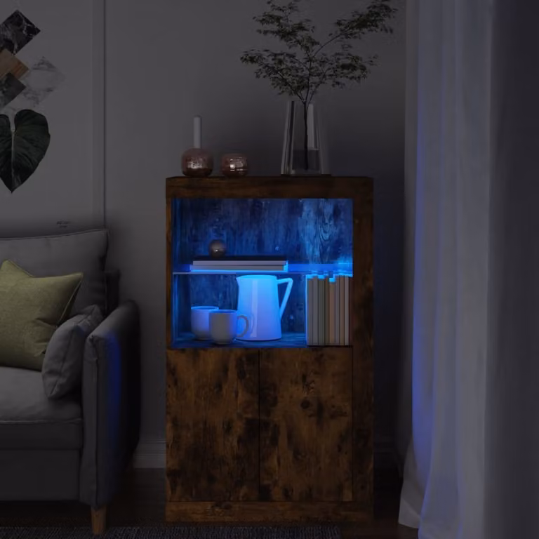 Armadietto moderno vidaXL con luci LED integrate in legno e vetro, colore rovere fumo, da appendere a parete, L: 100 cm, H: 76 cm, P: 37 cm
