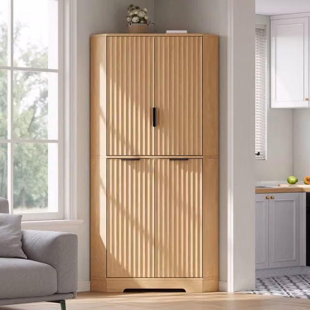 Armadio angolare salvaspazio Elvmi in MDF beige con ripiani interni e ante a battente, L/P/H: 60 x 60 x 172 cm