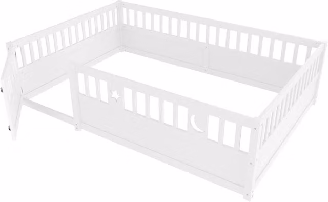 Letto bambino in legno di pino bianco con sponda di sicurezza e chiusura L 140 cm x P 190 cm