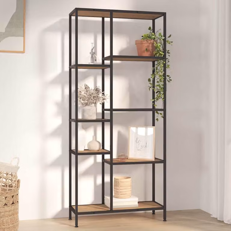 Scaffale per Libri vidaXL in Metallo e Legno Stile Industrial, L 80 cm x P 30 cm x H 180 cm, Nero e Marrone