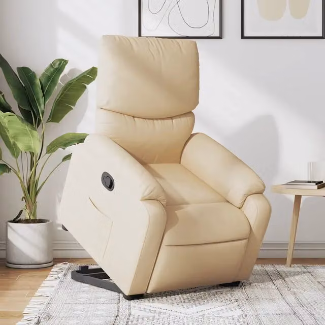 Poltrona Alzapersona Reclinabile con Assistenza Elettrica vidaXL in Colore Beige con Braccioli e Rivestimento in Tessuto e Finta Pelle