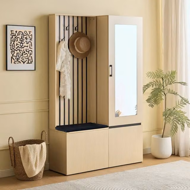 Armadio guardaroba REDOM 2 in 1 con specchio, panca e porta scarpe in MDF per camera o ingresso, finitura opaca, colori assortiti