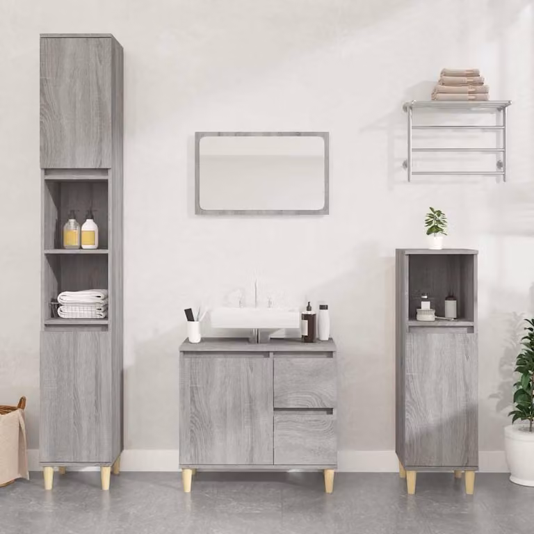 Armadietto da bagno moderno vidaXL in legno multistrato e MDF, colore grigio, H: 100 cm, L: 30 cm, P: 30 cm