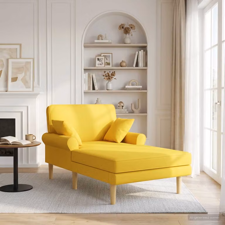 Chaise longue moderna vidaXL in tessuto giallo chiaro con cuscini inclusi e coperture rimovibili L: 174 cm, P: 106 cm, H: 86 cm