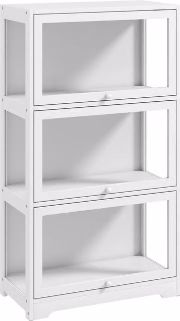 Vetrina espositiva HOMCOM a 3 livelli con ante scorrevoli in acrilico, colore bianco, L: 59 cm, P: 30 cm, H: 106 cm