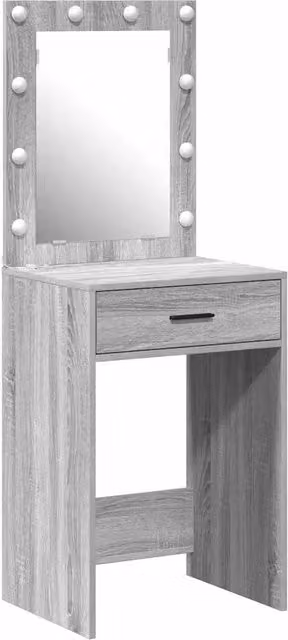 Toeletta con cassetto e specchio LED Design In, Tavolo da Trucco moderno in MDF Grigio, L: 50 cm, P: 41 cm, H: 135 cm