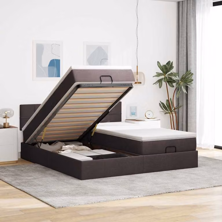 Letto con contenitore a sollevamento e materasso vidaXL in tessuto, con illuminazione sottostante e porta USB, L: 180 cm, P: 200 cm, H: 88 cm