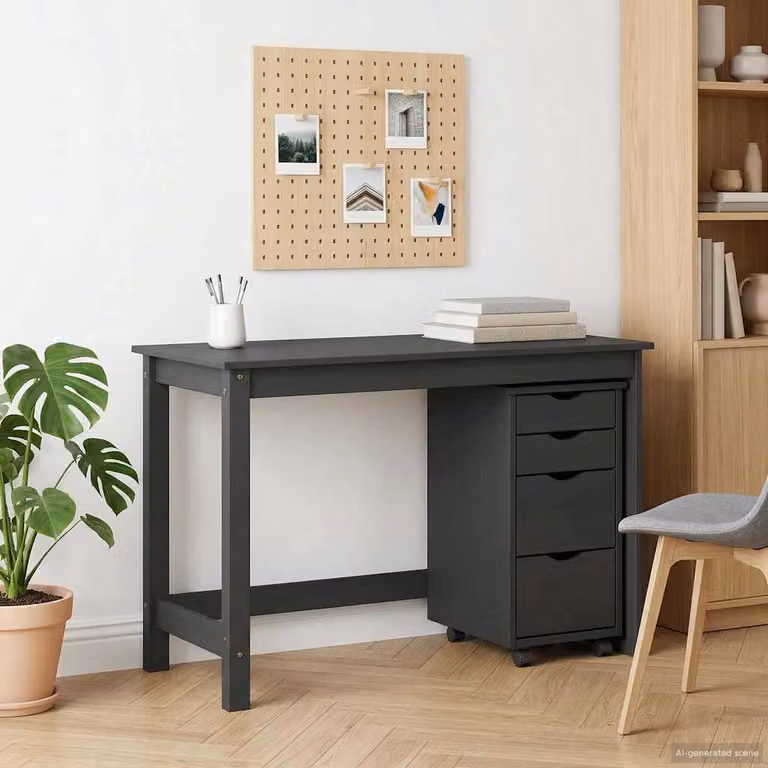 Set scrivania e mobiletto su ruote MOSS vidaXL, Grigio