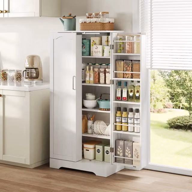 Mobile dispensa da cucina FOLYNA con luce LED a sensore, 5 livelli e ripiani regolabili, bianco, L: 60 cm, P: 35 cm, H: 128 cm