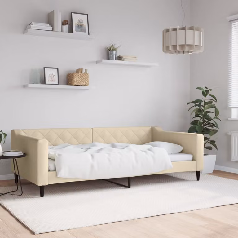 Letto da giorno vidaXL in tessuto beige con struttura in legno e metallo L/P/H: 200 x 100 x 67 cm