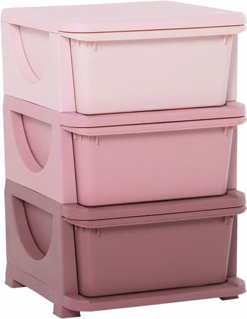 Cassettiera HOMCOM in plastica per cameretta con 3 cassetti, colore rosa, L 37 cm x P 37 cm x H 56,5 cm