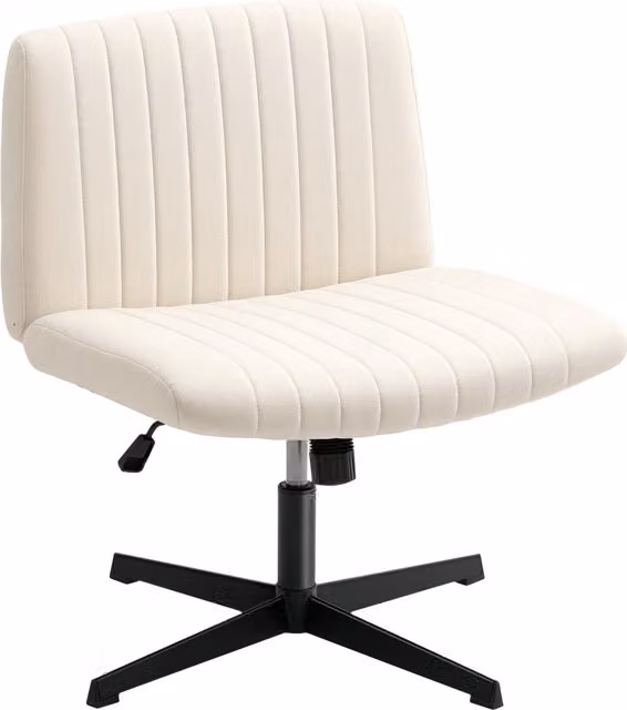 Sedia da ufficio girevole HOMCOM regolabile in altezza con effetto lino, colore bianco crema, portata fino a 120 kg