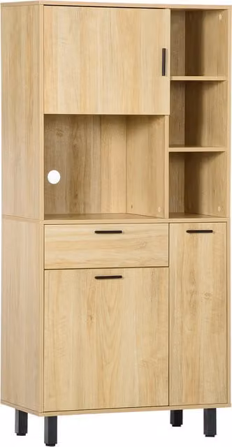 Buffet da cucina moderno Aosom in legno marrone con 1 cassetto, 3 armadi e 4 nicchie, Altezza: 166 cm