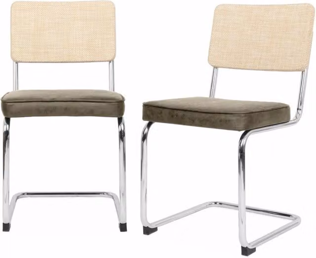 Set di 2 sedie a sbalzo Sweeek in tessuto e rattan color beige e grigio per la tua sala da pranzo