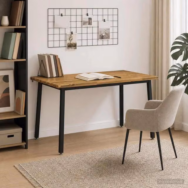 Tavolo da pranzo moderno vidaXL in legno di acacia massello con bordo naturale, Bianco, Nero e Marrone, L: 140 cm, P: 80 cm, H: 75 cm
