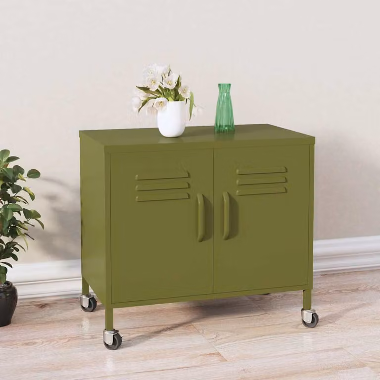 Armadietto freestanding vidaXL in metallo verde oliva con ripiani interni e ante a battente L/P/H: 60 x 35 x 56 cm