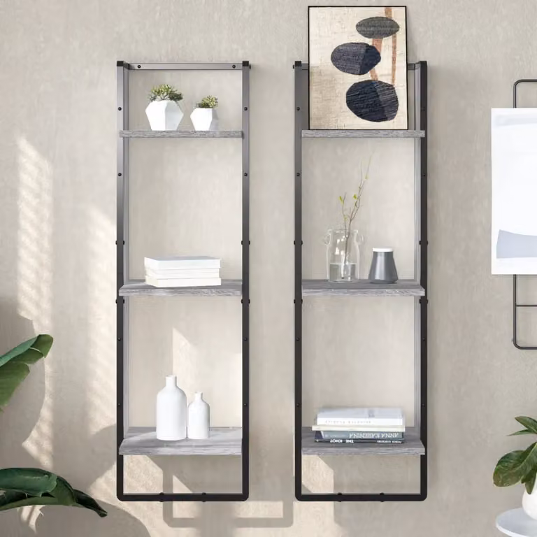 Scaffale da parete vidaXL con 3 ripiani in stile industriale, colore grigio, L 30 cm x P 25 cm x H 100 cm