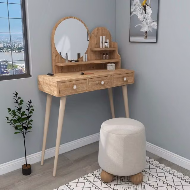 Toeletta con specchio Larino DMORA colore Marrone Rovere L: 74 cm, P: 35 cm, H: 131 cm
