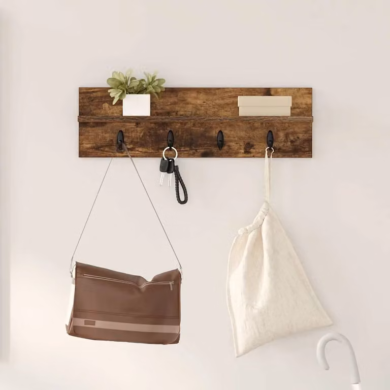 vidaXL Appendiabiti a muro moderno in legno marrone, L 60 x P 10,5 x H 18 cm