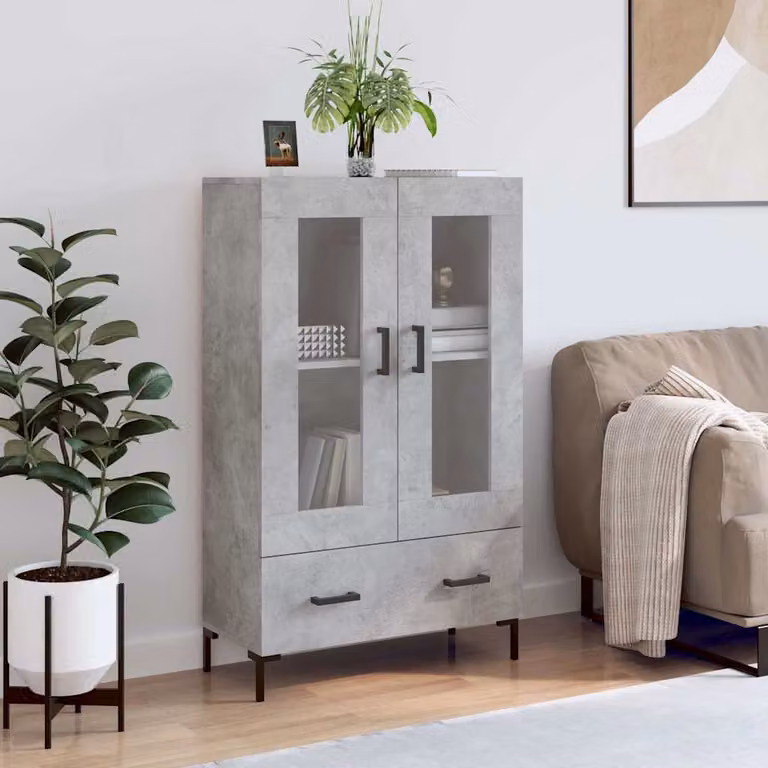 Credenza moderna vidaXL in legno multistrato e metallo, colore grigio, L: 69,5 cm, P: 31 cm, H: 115 cm