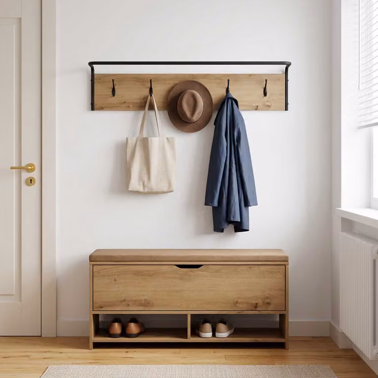 Appendiabiti moderno vidaXL in legno e metallo marrone L: 100 cm, P: 30 cm, H: 25 cm
