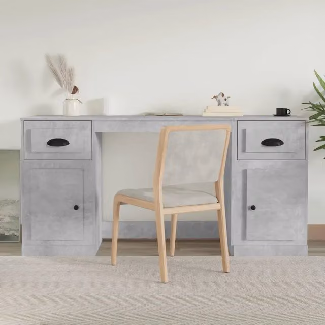 Scrivania moderna con armadietto vidaXL in legno color grigio cemento L: 154,5 cm, P: 50 cm, H: 75 cm