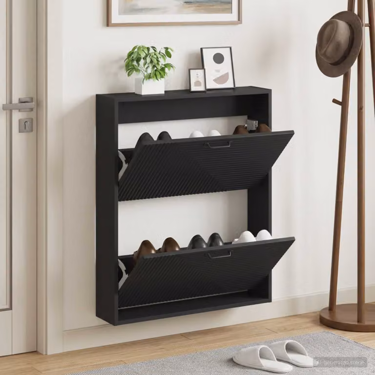 Mobiletto per scarpe da muro vidaXL HAARLEM moderno nero L: 71 cm, P: 17 cm, H: 86 cm