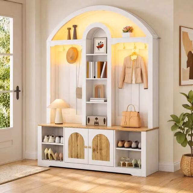 Armadio guardaroba moderno REDOM in MDF bianco con illuminazione integrata L/P/H: 150 x 40 x 195 cm