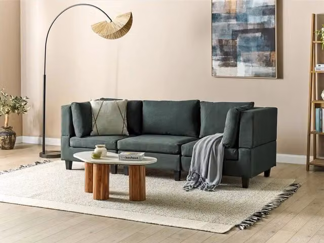 Divano Componibile Beliani Verde con Rivestimento in Tessuto e Cuscini Inclusi Stile Moderno L: 228 cm, P: 76 cm, H: 72 cm