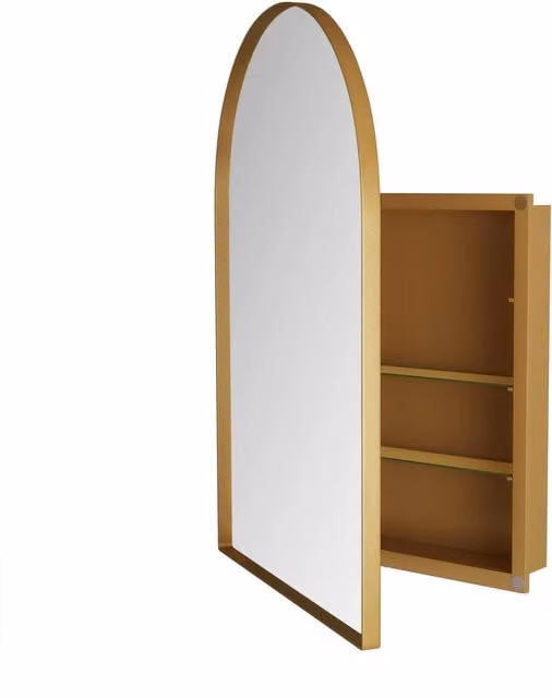 Armadio a specchio B&F moderno con cornice in metallo e funzione anti-appannamento, Oro, H 91 cm x L 61 cm x P 12 cm