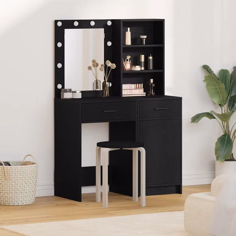 vidaXL Set da tavolo da trucco Hollywood LED con 2 specchi Nero