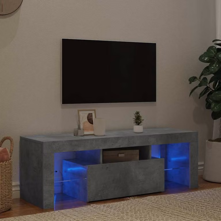 vidaXL Mobile Porta TV Moderno con Luci LED Integrate Grigio Cemento L: 120 cm, P: 35 cm, H: 40 cm