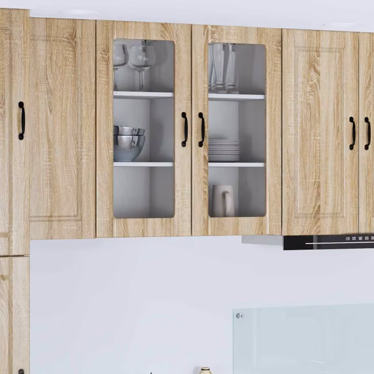 Set di 2 mobili da parete PORTO vidaXL in Rovere Sonoma con ante in vetro e ripiani interni, L/P/H: 80 x 31 x 40 cm