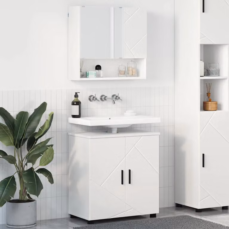 Set di mobili per il bagno vidaXL composto da mobile lavabo e armadietto con specchio, bianco, L/P/H: 61 x 35 x 64 cm