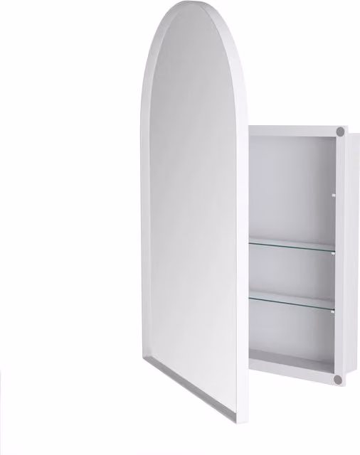 Armadietto a specchio B&F con cornice in metallo e ante a vetro, moderno, Bianco, L: 91 cm, P: 12 cm, H: 61 cm