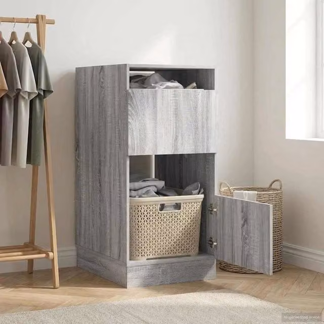 Mobile da lavanderia moderno vidaXL in MDF grigio con ante a battente e ripiani interni L/P/H: 50 x 68 x 102 cm