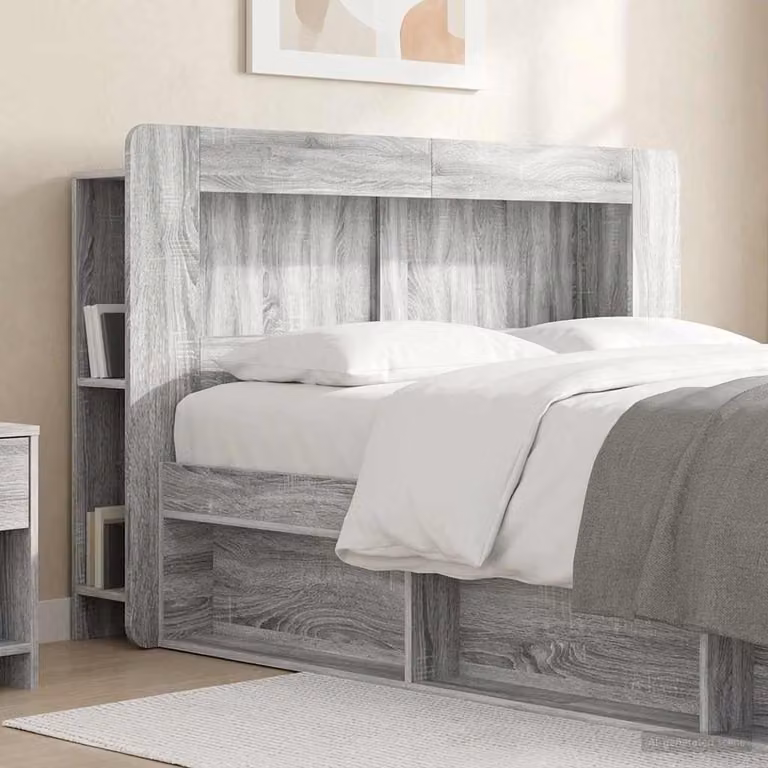 Testata del letto moderna vidaXL in legno ingegnerizzato Grigio con ripiani integrati L: 182 cm, H: 100 cm, P: 18,5 cm