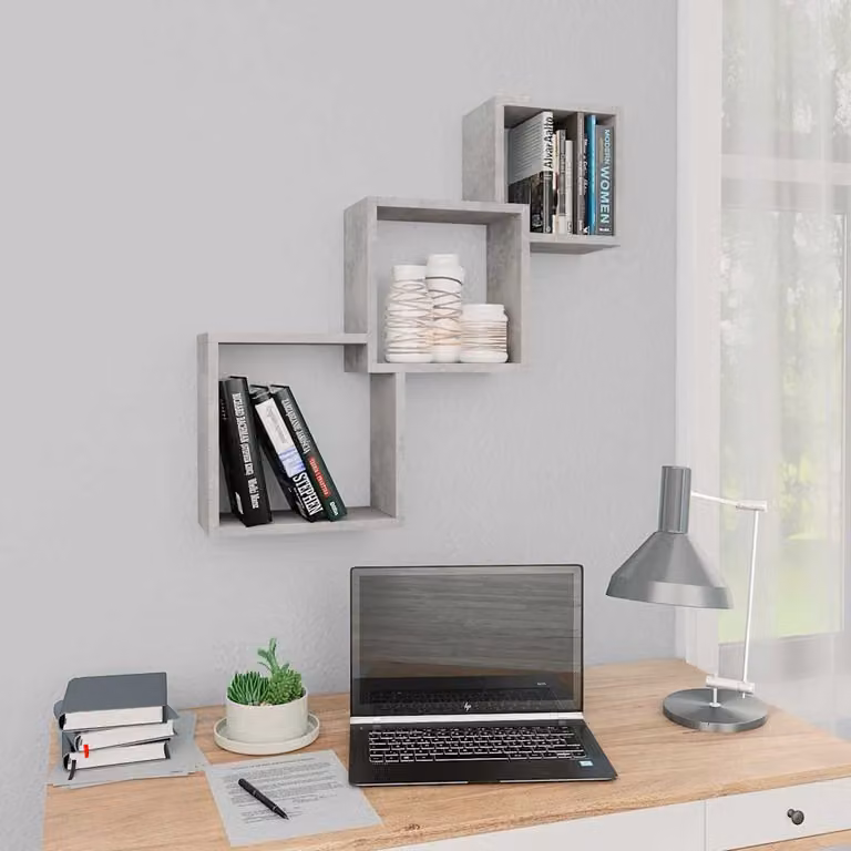 vidaXL Mensole a Muro Cubiche in Legno e MDF Grigio Cemento L 68 cm x P 15 cm x H 68 cm