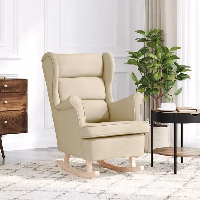 Sedia a Dondolo vidaXL in Tessuto Beige con Braccioli L: 74 cm, P: 90 cm, H: 102 cm