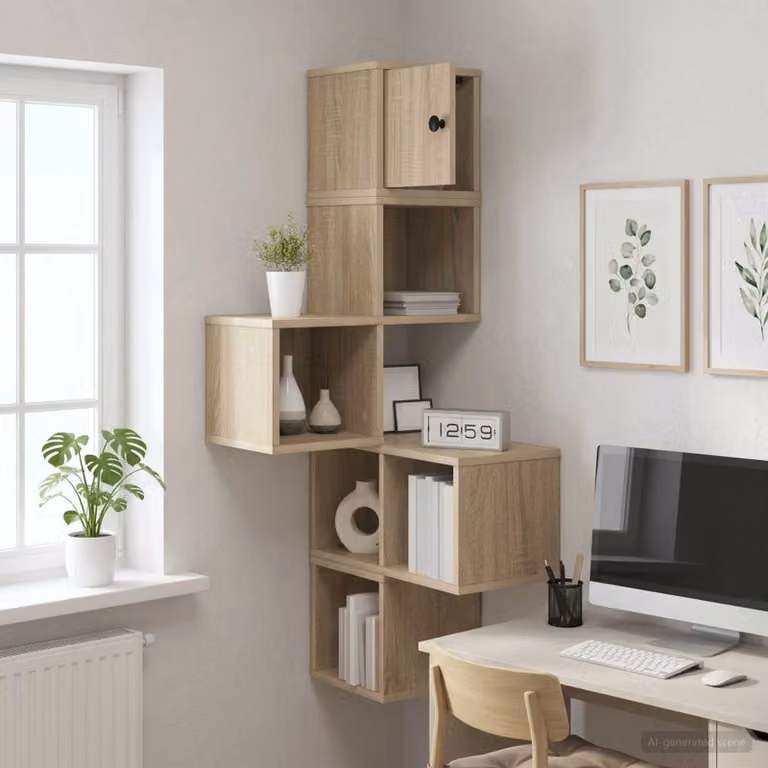 Mensola angolare da parete vidaXL in legno marrone, design moderno per casa e ufficio, L/P/H: 48 x 48 x 120 cm