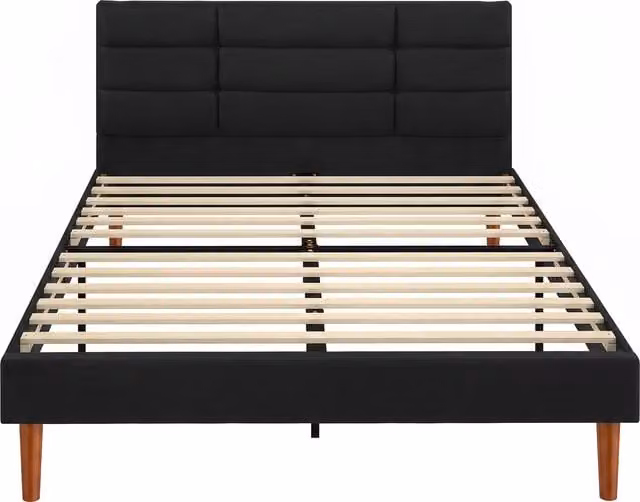Letto matrimoniale imbottito HOMCOM con effetto lino, rete a doghe e spazio contenitivo, nero, L/P: 140 x 200 cm