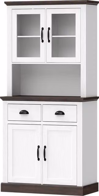 Dispensa da cucina HOMCOM con ante in vetro, 2 cassetti e ripiani regolabili, Bianco, L 80 cm x P 38 cm x H 170 cm