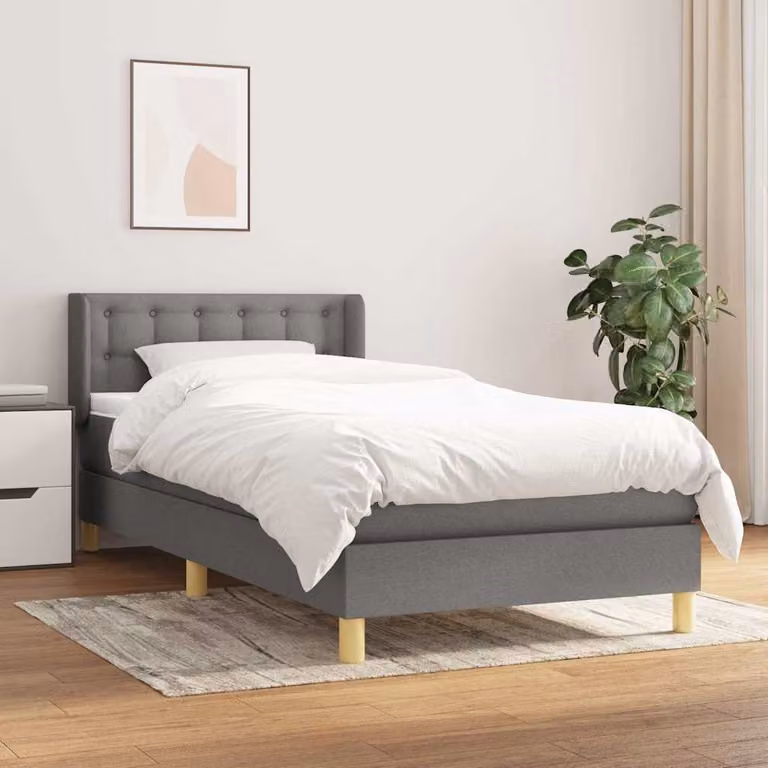 vidaXL Giroletto a Molle con Materasso Ibrido in Tessuto Grigio e Bianco, L/P/H: 90 x 190 x 88 cm