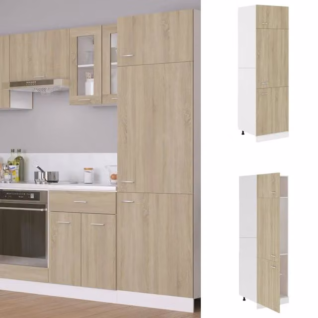 Mobile per frigo vidaXL in legno rovere marrone con ante a battente per cucina L/P/H: 60 x 57 x 207 cm