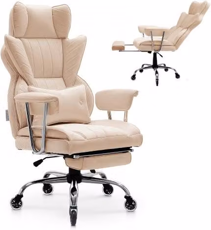 Sedia da Ufficio Ergonomica VEVOR con Poggiapiedi e Braccioli Rimovibili in Pelle PU, Poltrona Girevole Marrone