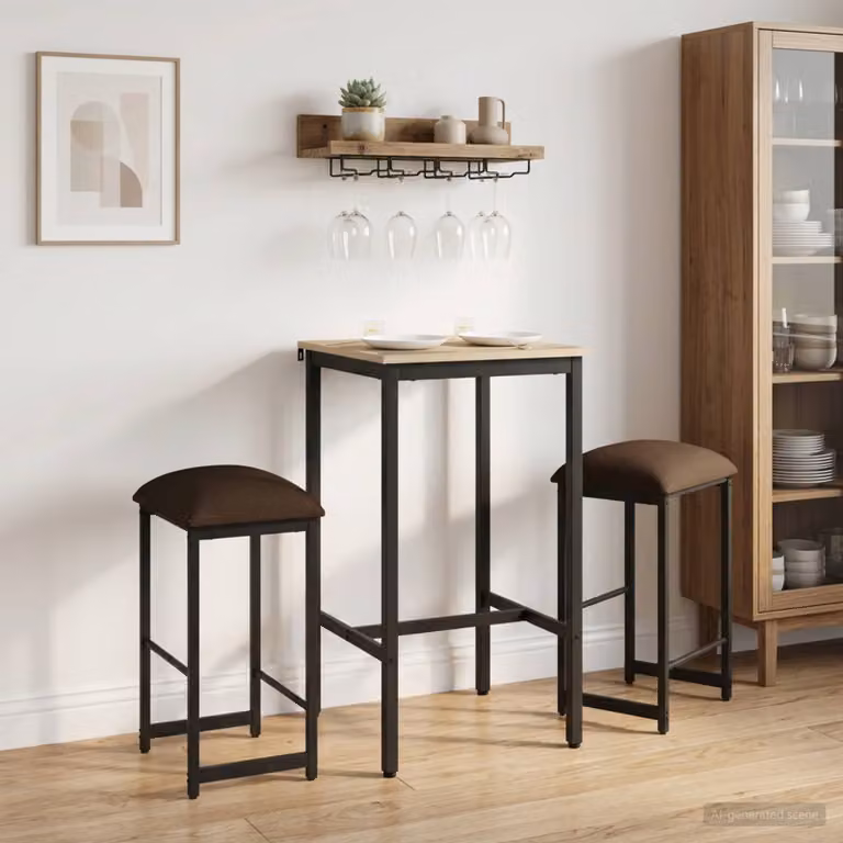 Set di 2 sgabelli da bar moderni vidaXL in tessuto beige e marrone, L/P/H: 40 x 32 x 64 cm